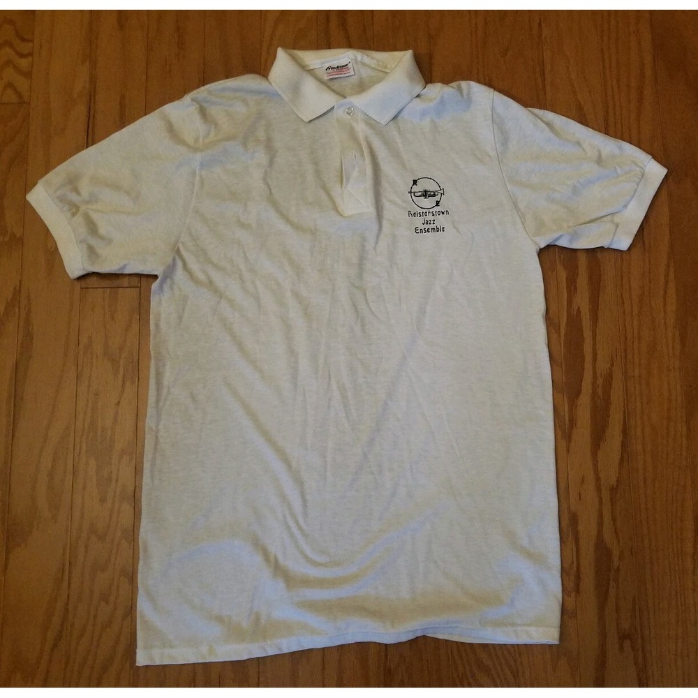 Vintage White Knit Polo Shirt Large Short Sleeve 50/50 Blend Reisterstown MD
